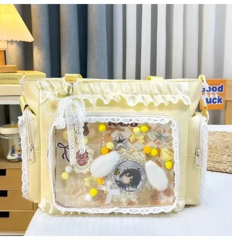 y2k nouveau sac à bandoulière doux ita lolita fille sac à bandoulière transparent femmes grande capacité sac fourre-tout en dentelle mignon bricolage affichage sac à main