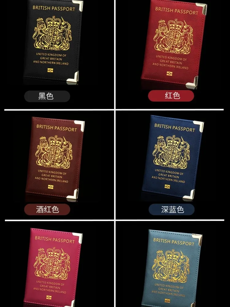 accessoires de voyage porte-passeport britannique avec pieds en cuivre, couverture de passeport en pu, portefeuilles d'angle en métal fin, porte-carte d'identité