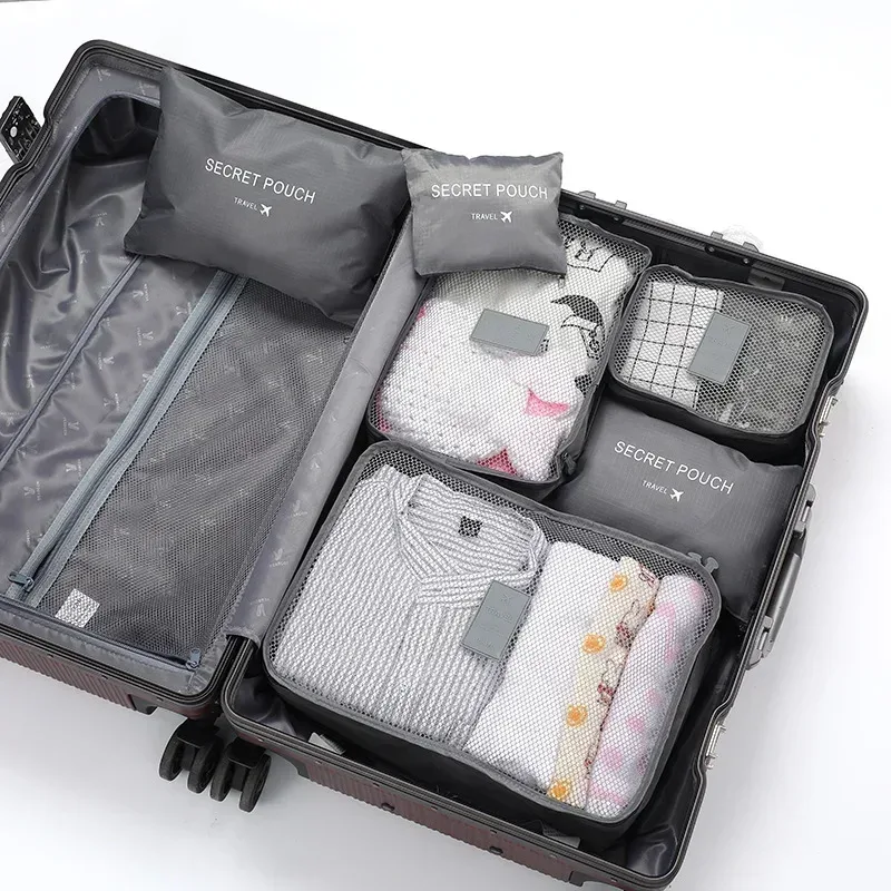 organisateur voyage nylon rose bandes noires lettres dorées résistant polyvalent sac compression cube sacs voyage