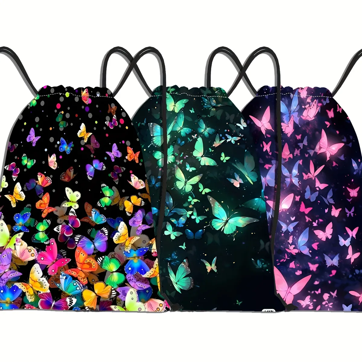 sac à dos à cordon de serrage imprimé papillon coloré, 1 pièce, léger et portable, sac de rangement pour le sport, le fitness et les voyages