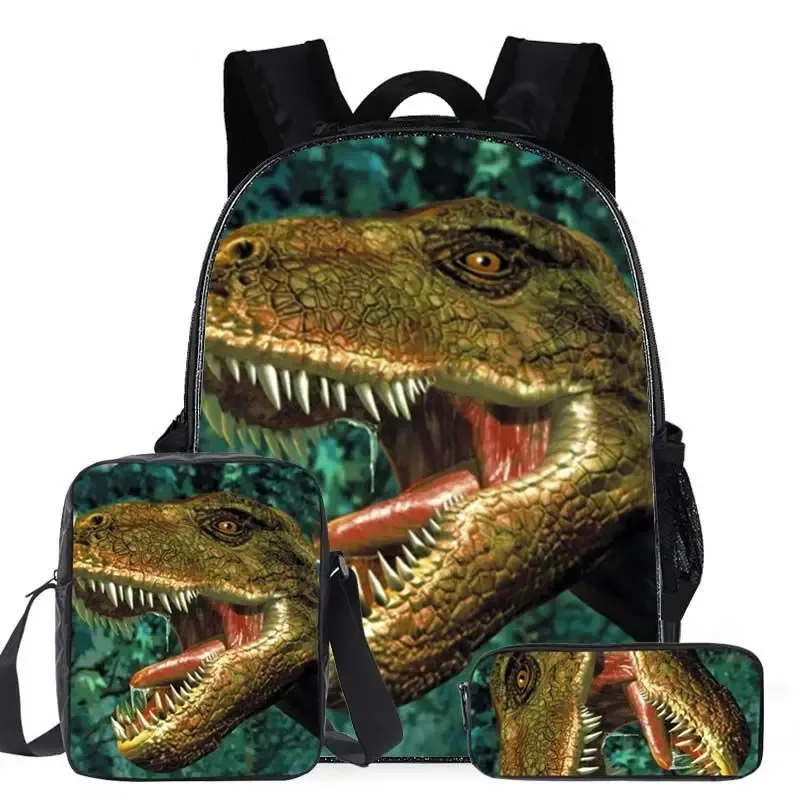 classique populaire dessin animé dinosaure 3d imprimé 3 pièces/ensemble élèves sacs d'école sac à dos pour ordinateur portable sac à dos sac à bandoulière incliné trousse à crayons