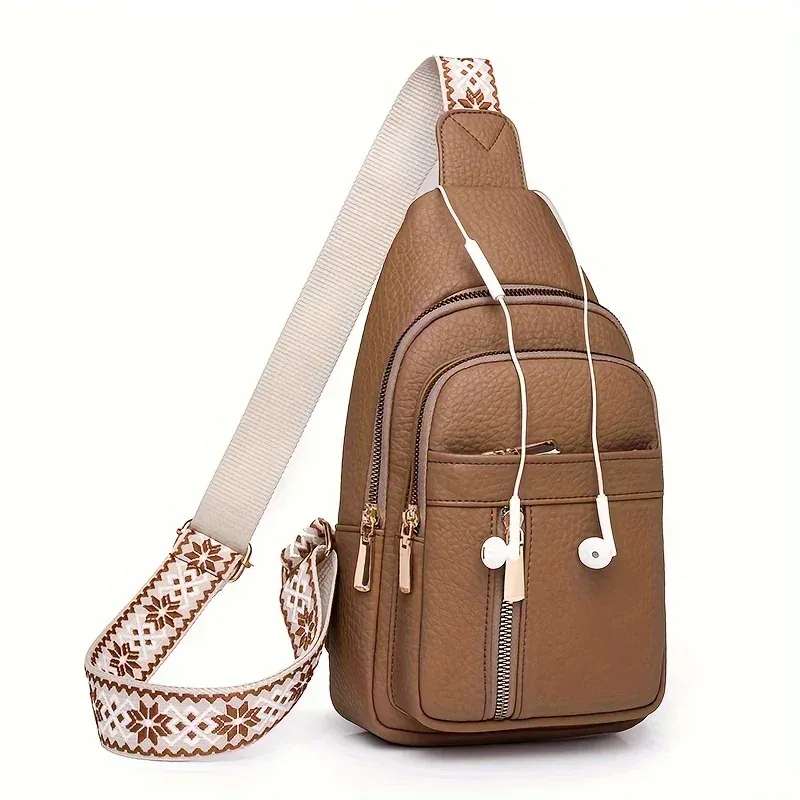 sac à bandoulière rétro chic en cuir pu souple, multifonctionnel, plusieurs poches à fermeture éclair, polyvalent pour les loisirs et le dehors