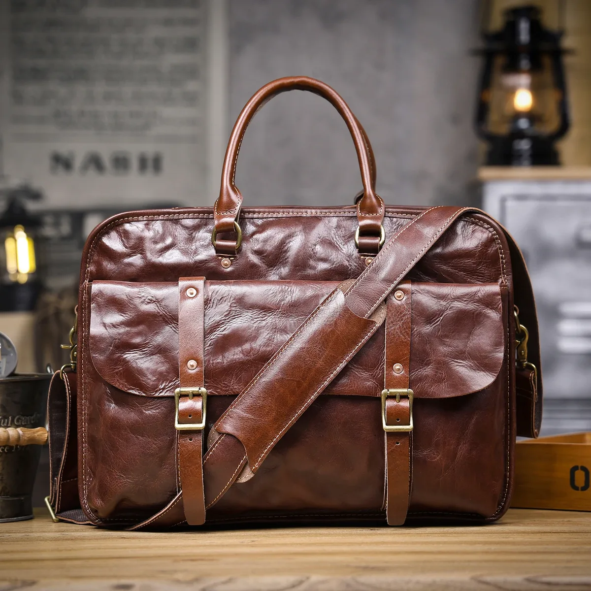 porte-documents en cuir véritable pour hommes, sacoche pour ordinateur portable de 15 pouces, sac messager simple en cuir de vache, style décontracté et professionnel en cuir tanné végétal
