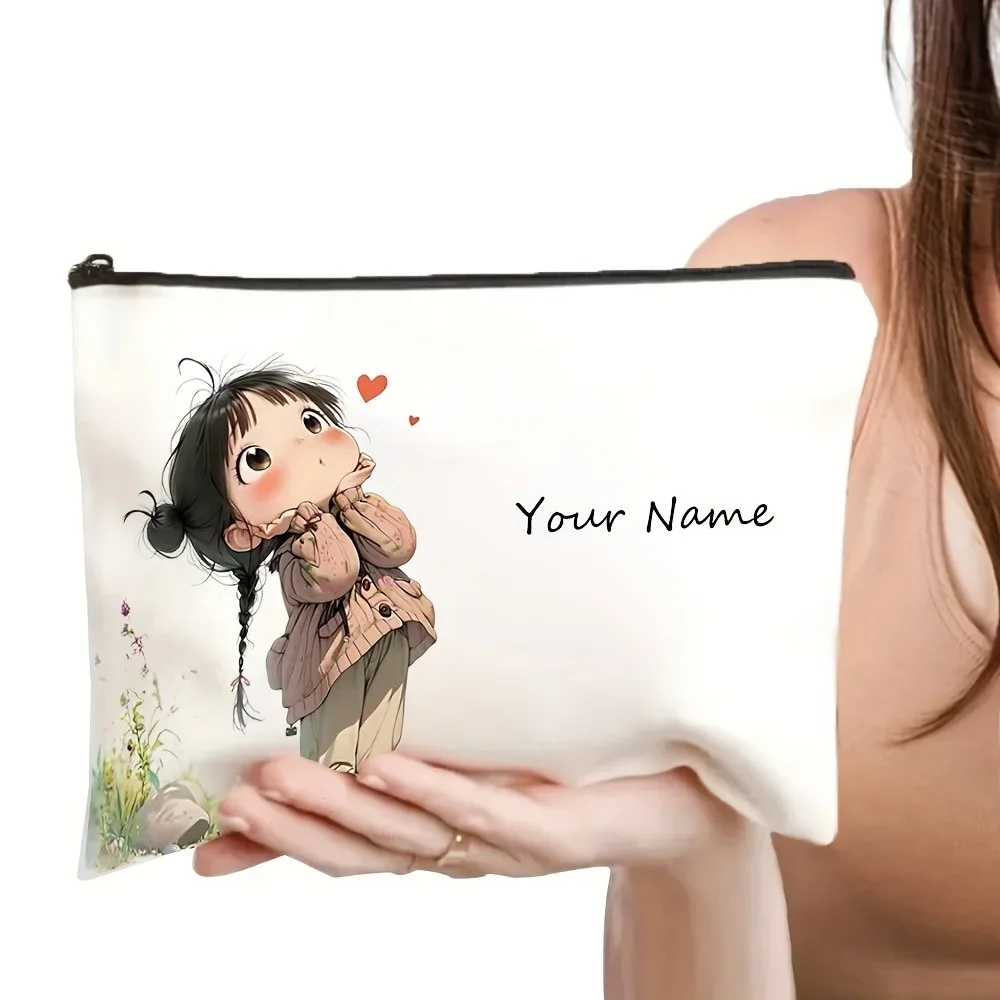 trousse polyester florale blanc motifs animés pliante extensible cosmétiques bijoux voyage petite taille décontractée