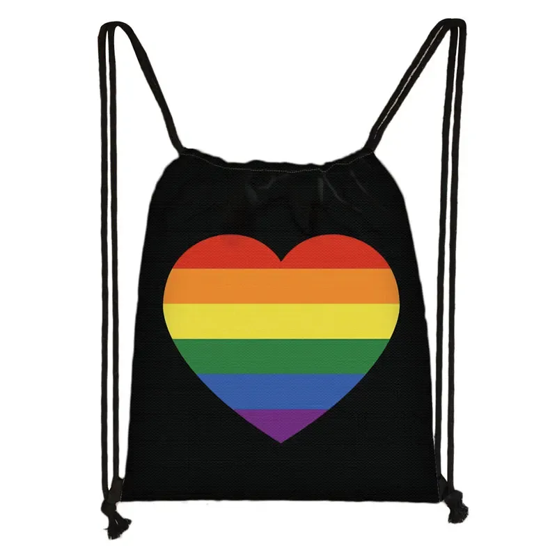 sac à dos à motif de cœur arc-en-ciel lgbt, sacs à cordon de proximité pour les zones de voyage, sac de rangement arc-en-ciel, mode thon, lesbienne et gay pride, cadeau