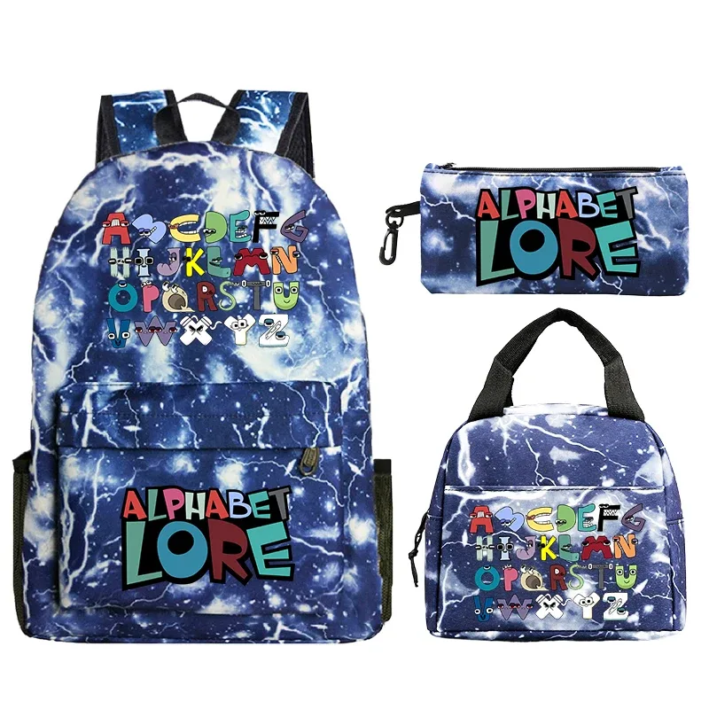 3 pièces/ensemble alphabet lore sac à dos garçons filles cartable sac à dos avec sac à déjeuner sac à crayons étudiants sac à dos sac de voyage confortable