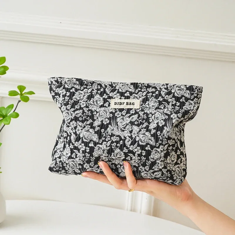 sac de maquillage à fleurs colorées pour femmes, grande capacité, sac de rangement portable pour changement de cosmétiques, trousse de toilette de voyage, sac de doublure de banlieue