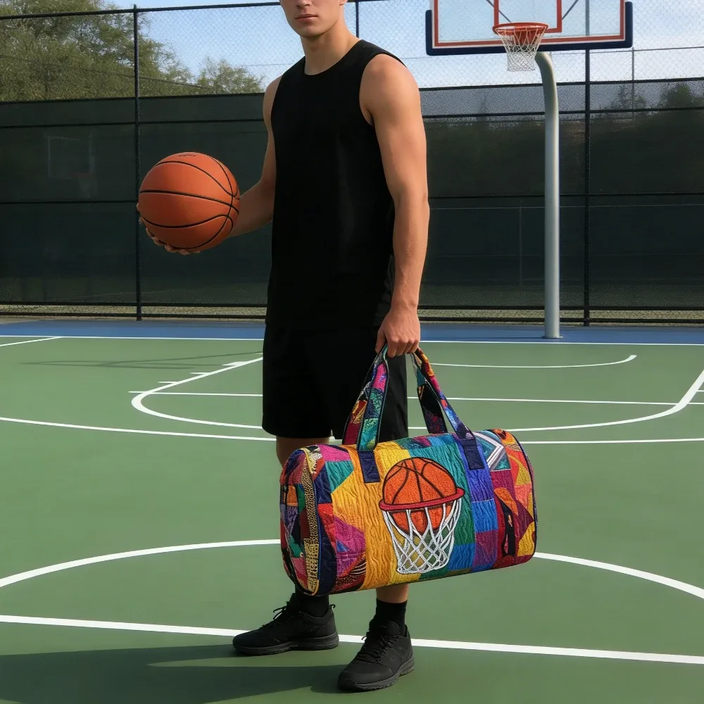 Sac de sport matelassé imprimé en 3D pour le basketball, grande capacité, sac de voyage, sac de gym, sac de week-end, sac de nuit pour les fans de basketball unisexes