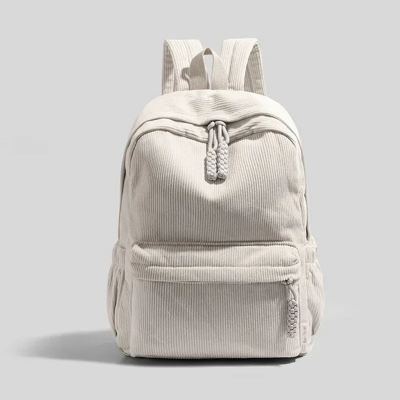 sac dos velours cotelé gris compartiment intérieur bandoulière arquée fermeture éclair usage etudiant femmes
