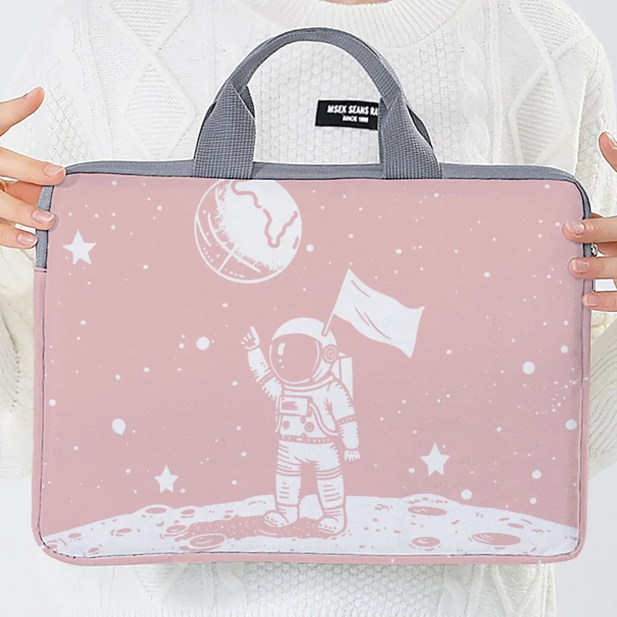 ensemble une pièce, deux styles, sac et porte-documents pour ordinateur portable à motifs d'astronautes, adapté aux ordinateurs portables de 14 pouces