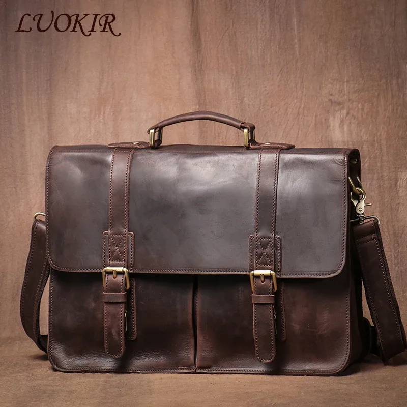 luokir-sac à main de luxe en cuir group pour homme, sacoche de voyage vintage elin horse bombs, pour ordinateur portable de 14 pouces