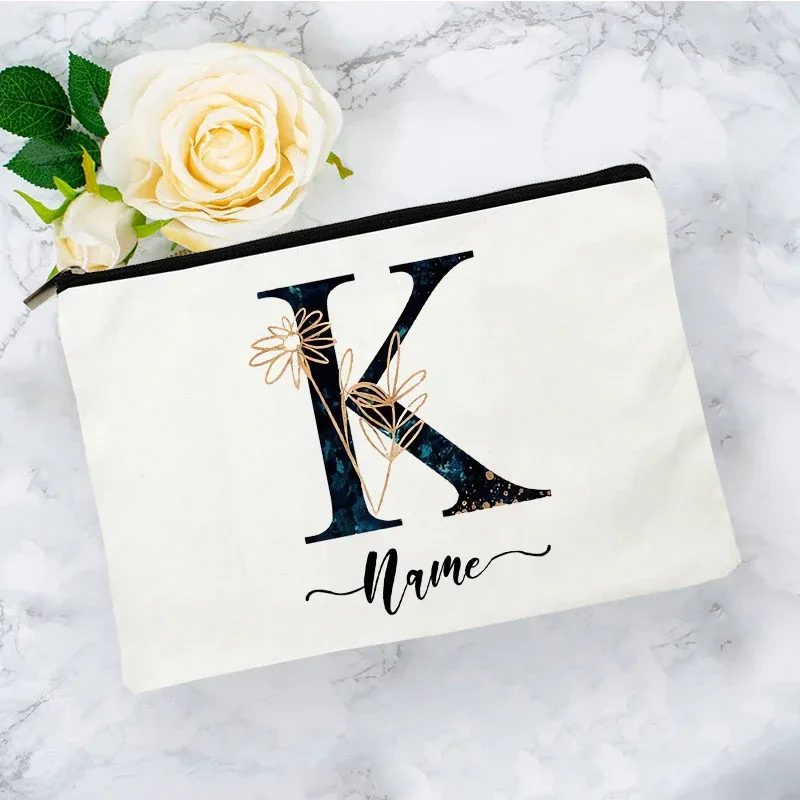 pochette organisatrice en toile noire et or de luxe avec initiales, sac de voyage pour cosmétiques, cadeau de toilette d'anniversaire avec nom personnalisé