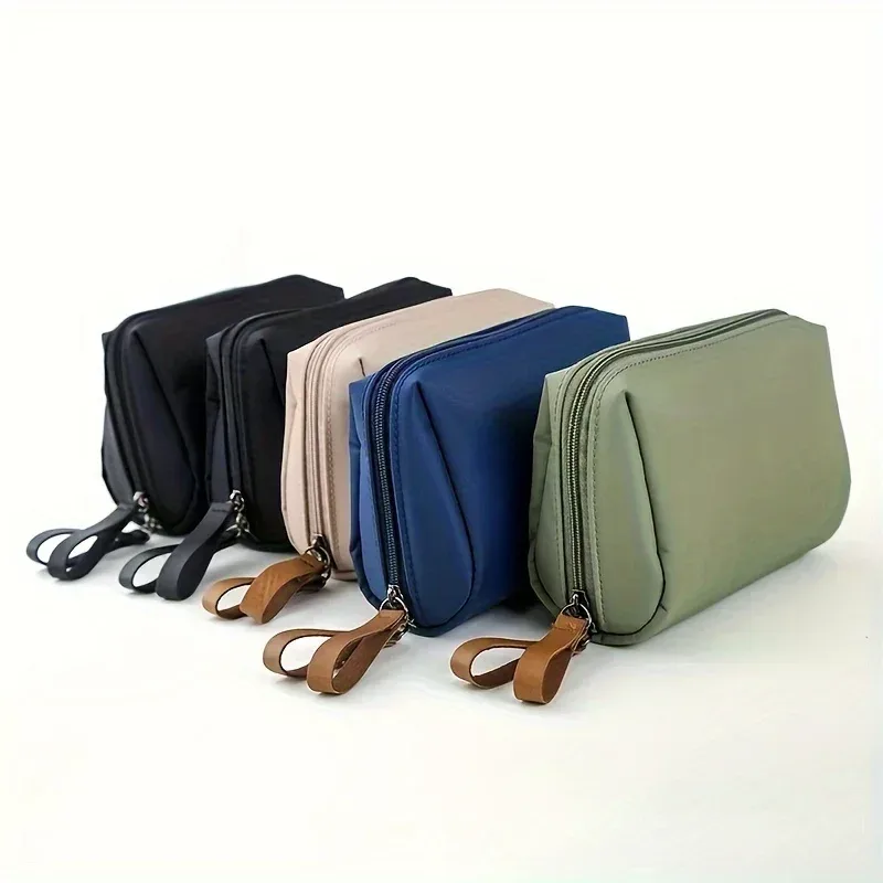 petit sac de maquillage portable de couleur unie, pochette cosmétique de voyage, organisateur de rangement pour un usage quotidien