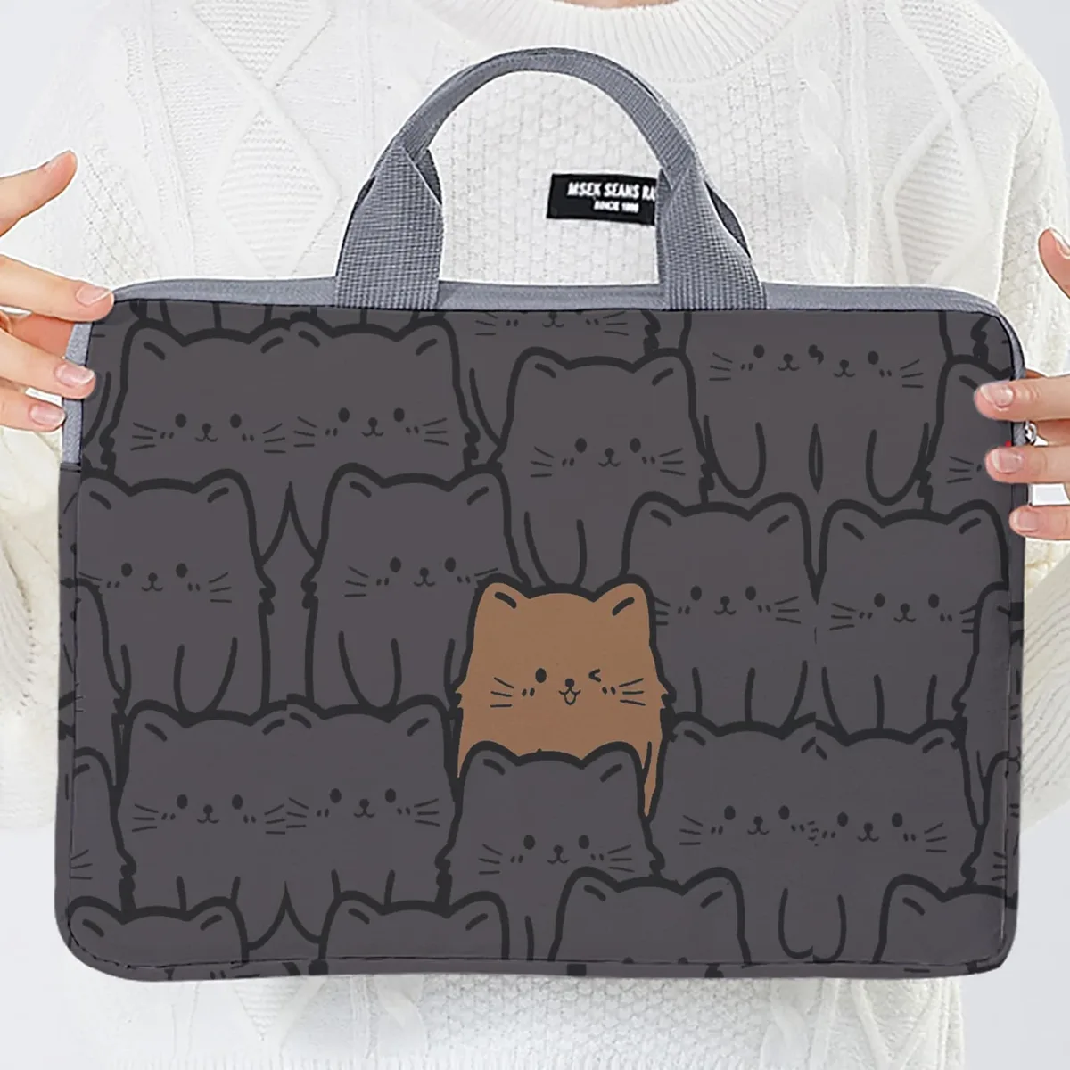 sacoche polyester chat noir motifs chats graphiques protection ordinateur portable voyage business école université travail