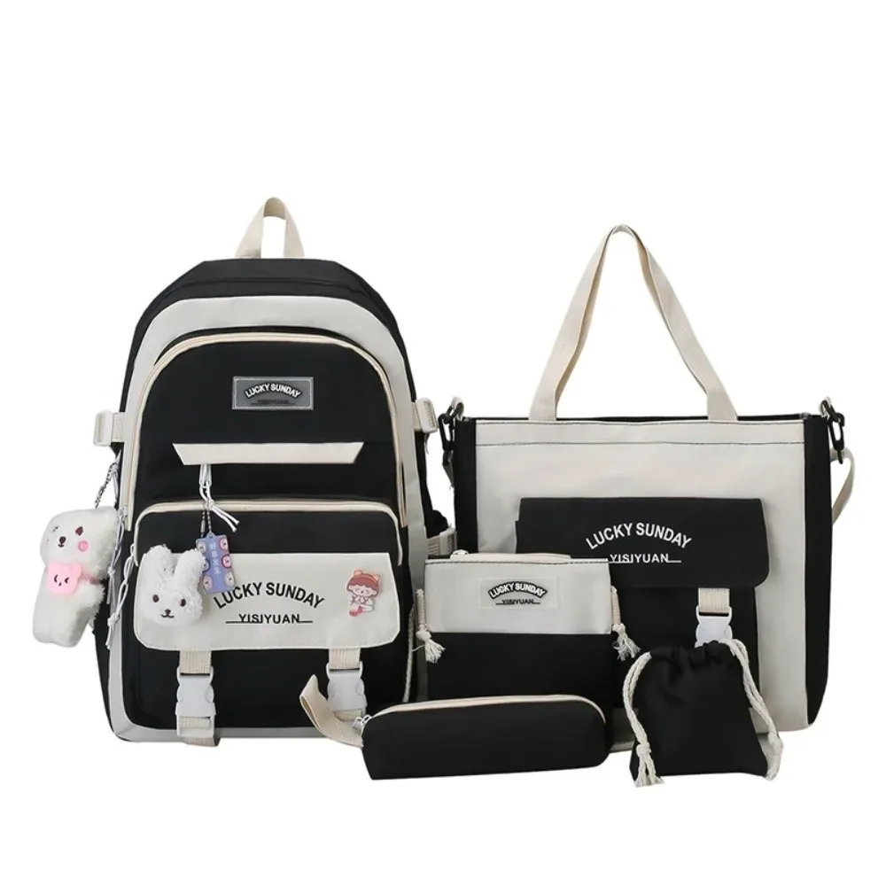 ensemble de 5 sacs à dos mignons de grande capacité, respirants et multifonctionnels, pour étudiants, avec boucle, sac bandoulière, pour l'université