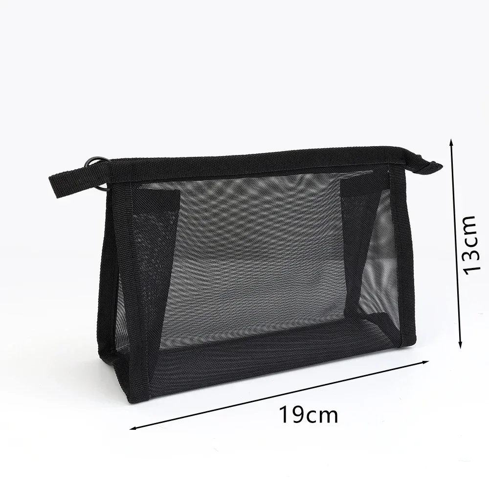 sac à cosmétiques en maille noire, rangement de voyage, sac de maquillage, organisateur, pochette de maquillage pour femme, portable, petite et grande trousse de toilette et de beauté