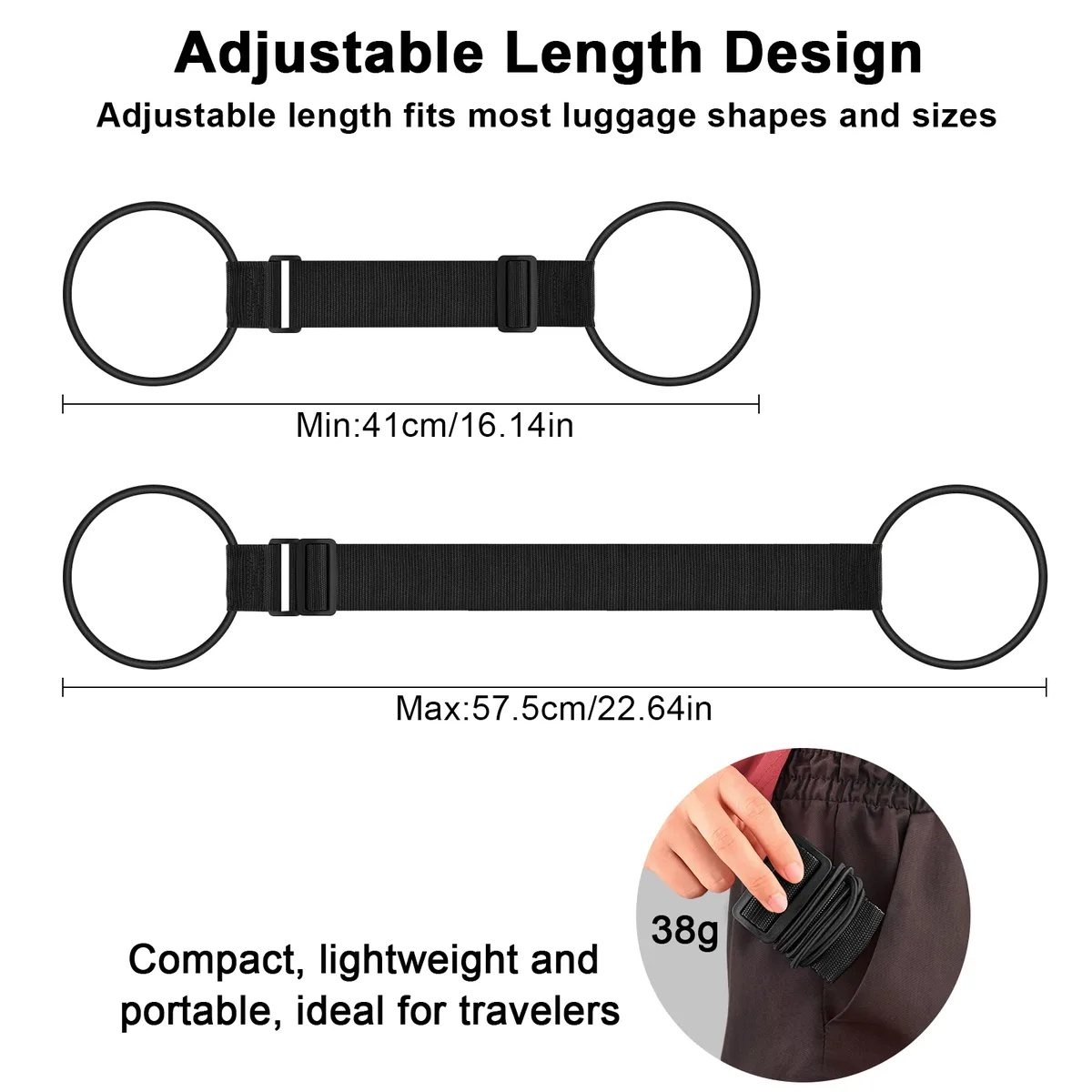 sangle de bagage élastique réglable avec boucle à crochet pour sécuriser les bagages, valises, sacs, organisateurs, sangles de maintien, accessoire de voyage