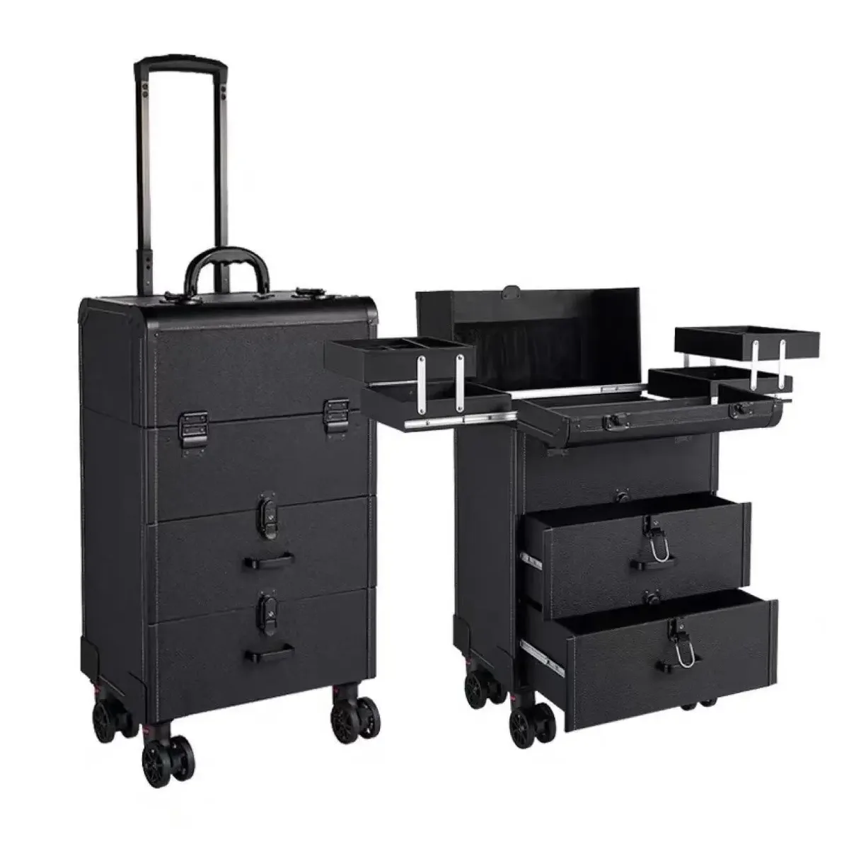 valise de rangement portable multi-couches pour artistes, outils de beauté, ongles et tatouages, organisateur de maquillage à roulettes, grande capacité, valise de maquillage professionnelle.