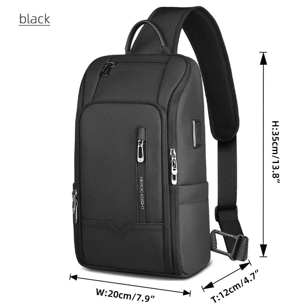 hcankcan mode hommes sac à bandoulière multifonction usb sac à bandoulière étanche sac de messager tendance sport voyage fronde poitrine sac