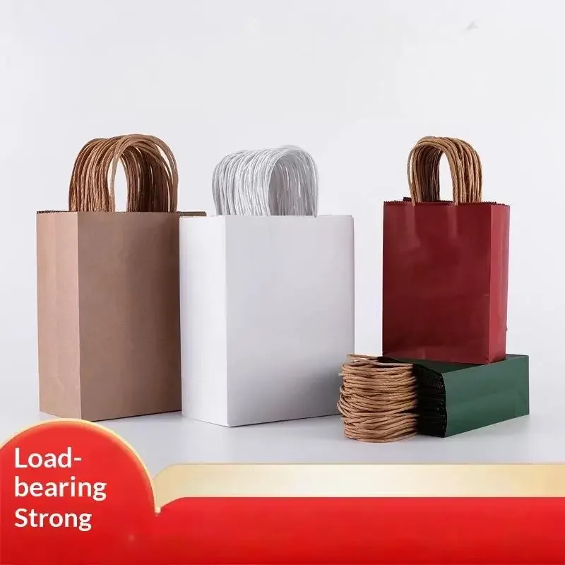 Sacs cadeaux en papier Kraft avec poignée torsadée, sacs fourre-tout épais et réutilisables pour le commerce de détail, à emporter, pour boulangerie, fête, emballage cadeau, 50 pièces