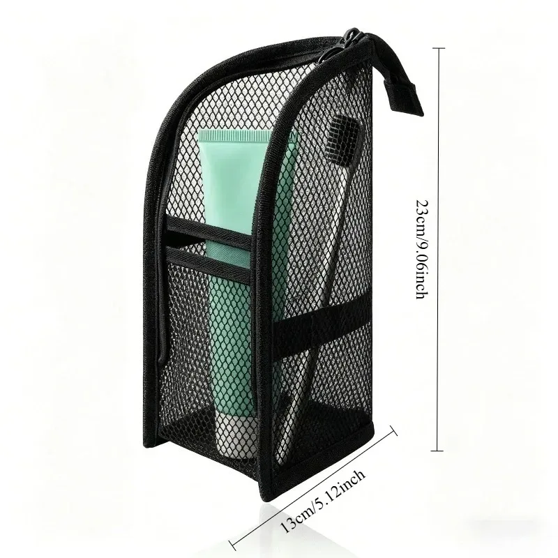 trousse de toilette en maille sur pied pour femmes, organisateur de maquillage portable, étui de voyage imperméable pour brosse à dents, pochette de beauté