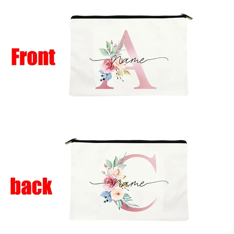 trousse de maquillage personnalisée rose à motifs floraux avec initiale, pochette cosmétique en toile personnalisée, organisateur de voyage pour articles de toilette pour femmes