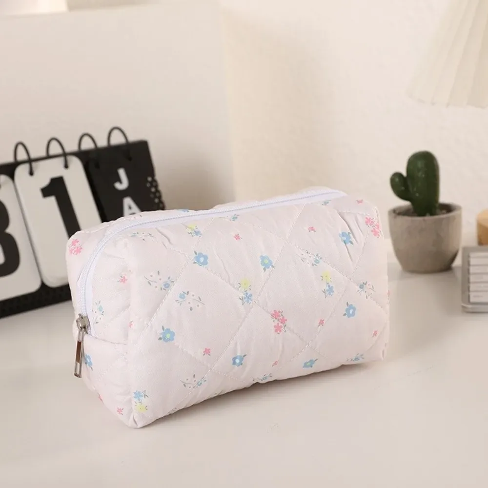 sac de maquillage en coton doux et durable, imprimé floral matelassé, grande capacité, trousse de toilette, organisateur de maquillage pour femmes et filles