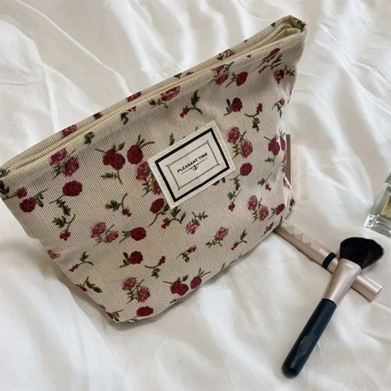 trousse à cosmétiques pour femmes, trousse de maquillage florale, organisateur, pochette à cosmétiques brodée coréenne, trousse de toilette de voyage, trousse de beauté en toile de velours côtelé