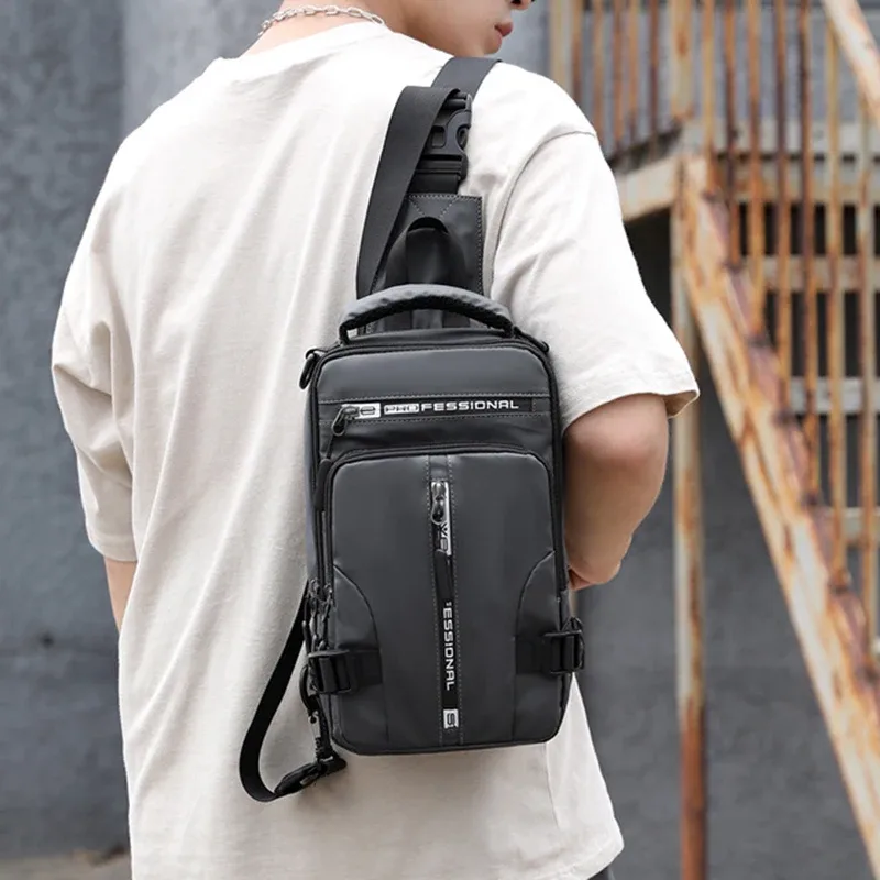 sac à bandoulière pour homme, sac porté en travers de la poitrine avec port de chargement usb, sac de voyage imperméable en nylon, sac messager polyvalent pour homme.