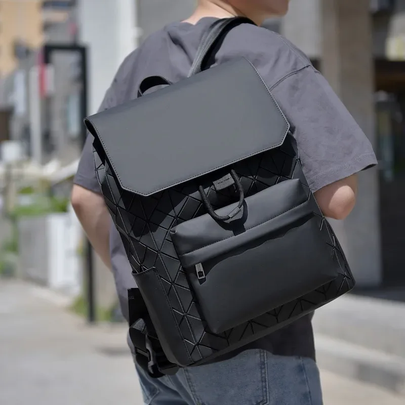 marque design hommes sac à dos losange coloré réfléchissant sacs à dos hommes grande capacité 15 pouces pochette d'ordinateur décontracté étudiant sacs d'école