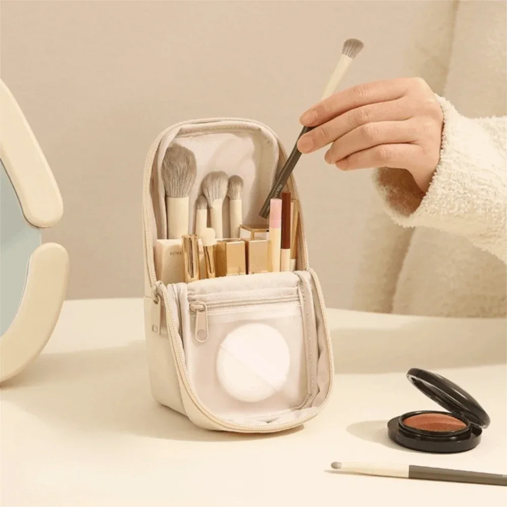 sac à pinceaux de maquillage imperméable, grande capacité, fermeture éclair, étui de rangement pour stylos, trousse de toilette multi-compartiments en pu, portable