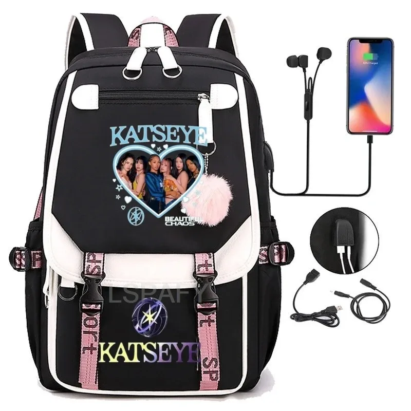 sac à dos multicolore katseye, patchwork, grande capacité, sac à dos de voyage, mochila, sac à dos pour femme, sac à dos en toile, sac à dos pour ordinateur portable, sacs d'école