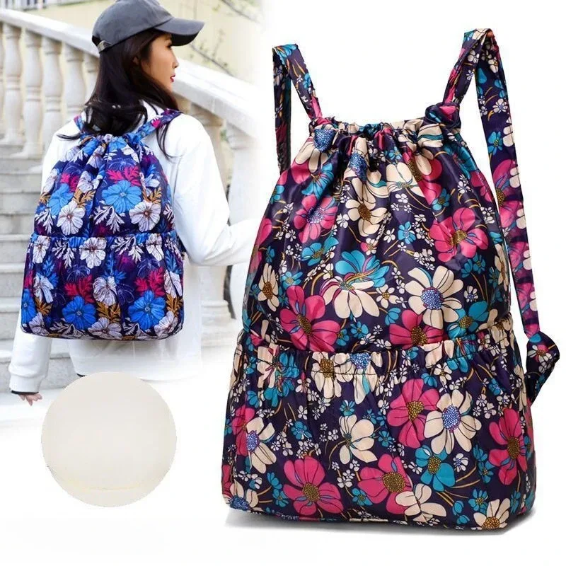 sac à dos de sport de plein air léger de grande capacité, sac à dos polyvalent en nylon avec cordon de serrage pour femmes