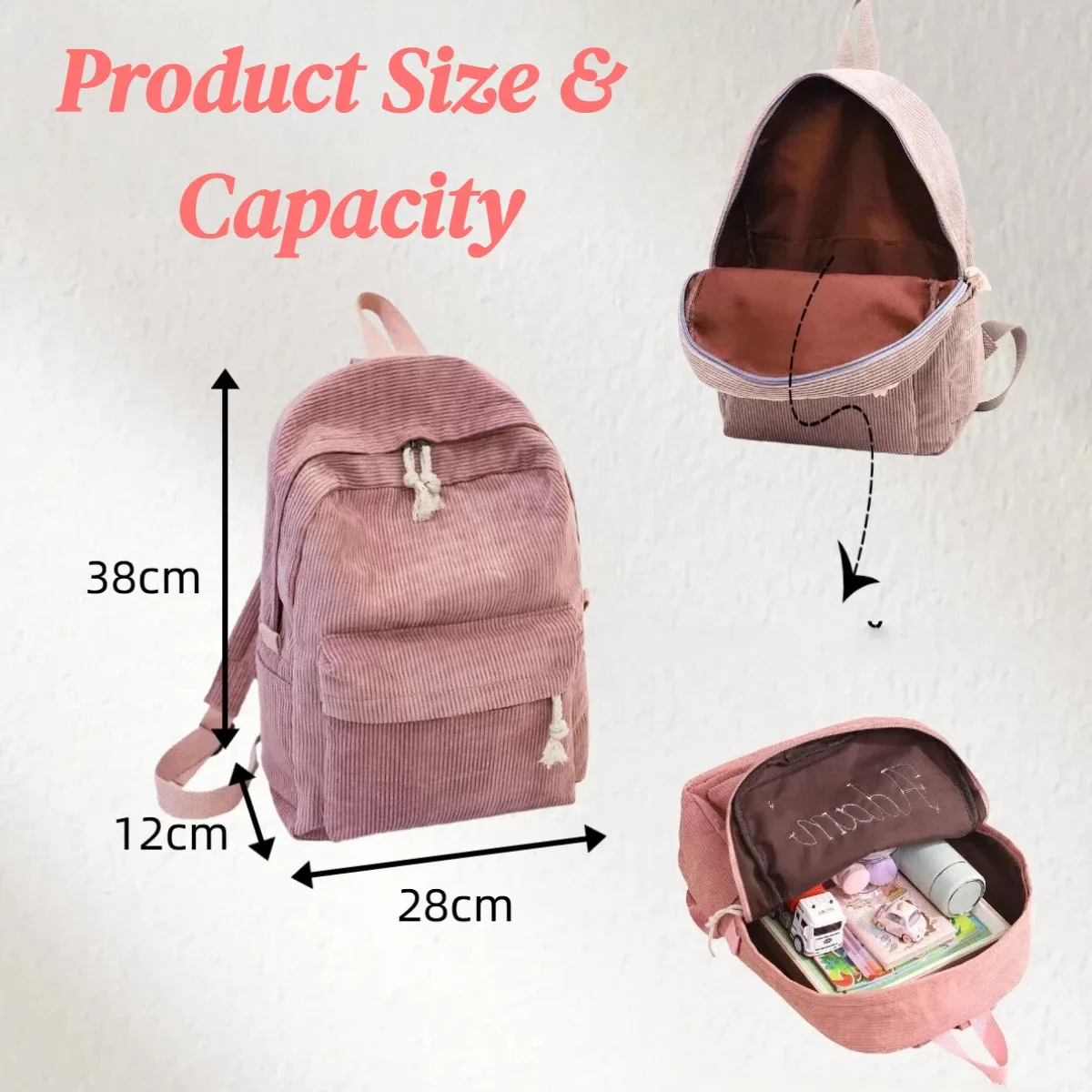 sac à dos personnalisé en velours côtelé avec broderie de nom en corde de coton – cadeau de rentrée scolaire pour enfants, filles et garçons