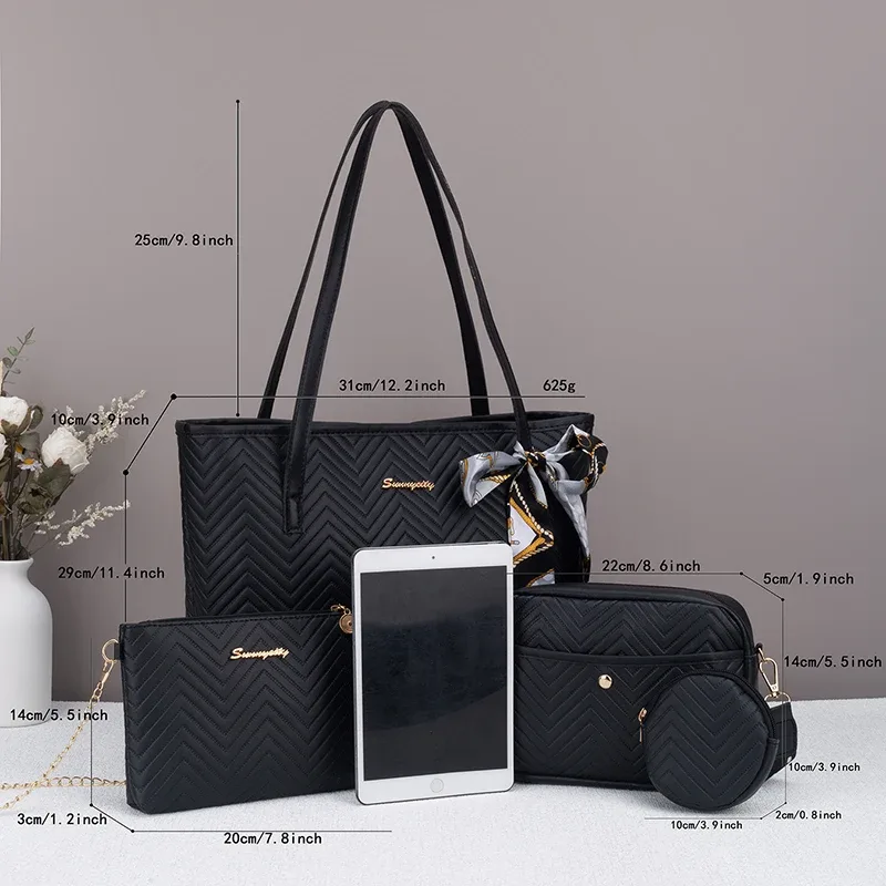 Sac à main fourre-tout de grande capacité à motif ondulé pour les déplacements quotidiens, ensemble de quatre pièces, tendance, sac pour appareil photo, changement de personnalité