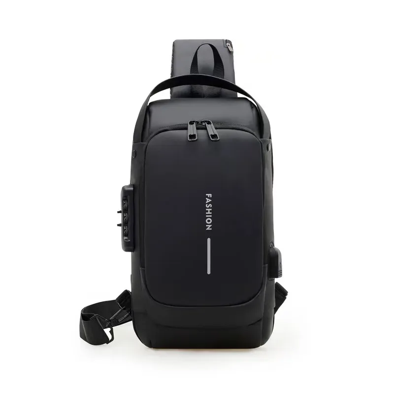 sac bandoulière pour hommes et femmes, sac à dos antivol avec port de charge usb, sac de poitrine imperméable avec serrure à code