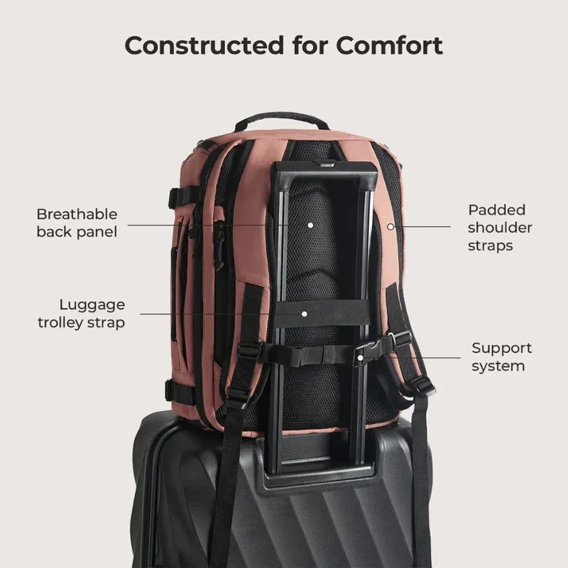 sac dos nylon rose compartiment chaussures poche ordinateur portable poches avant antivol capacité extensible usage voyage