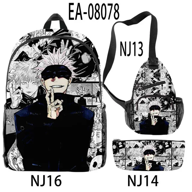 sac dos oxford université brodé manga noir imprimé personnages scènes adolescents bandoulière arquée capacité informatique