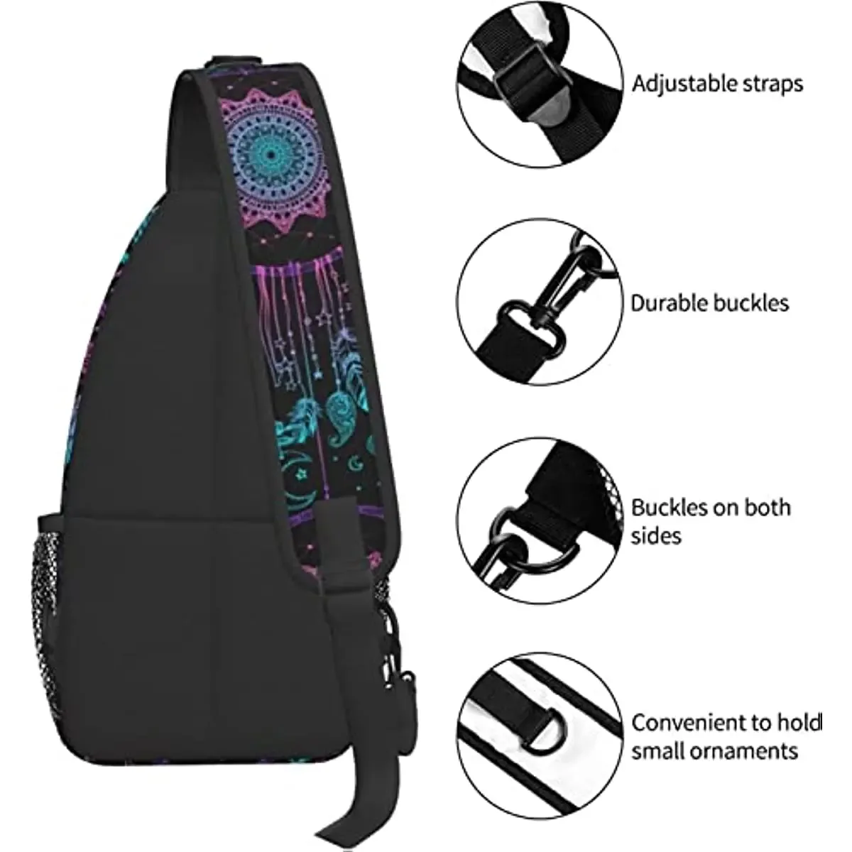 sac à bandoulière aquarelle pour hommes et femmes, style boho attrape-rêves mandala, sac de jour de randonnée, sac à dos à bandoulière, sac de poitrine de voyage pour hommes et femmes