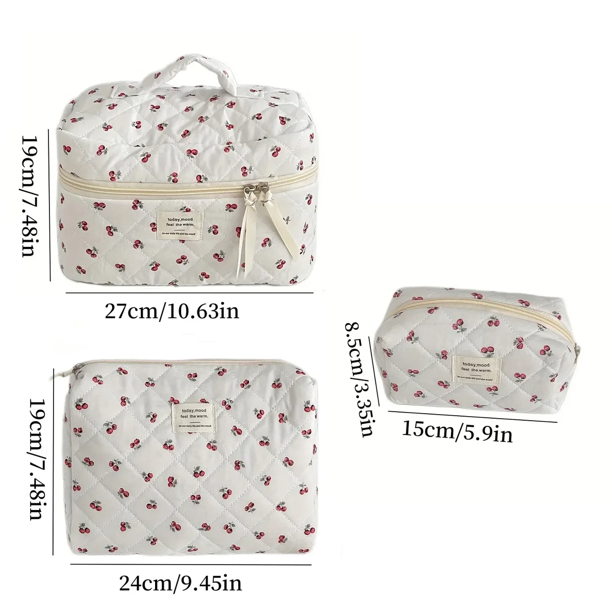 trousse cosmétiques tissu coton cerises blanches voyage toilette maquillage extensible pliable polyvalent plaine air