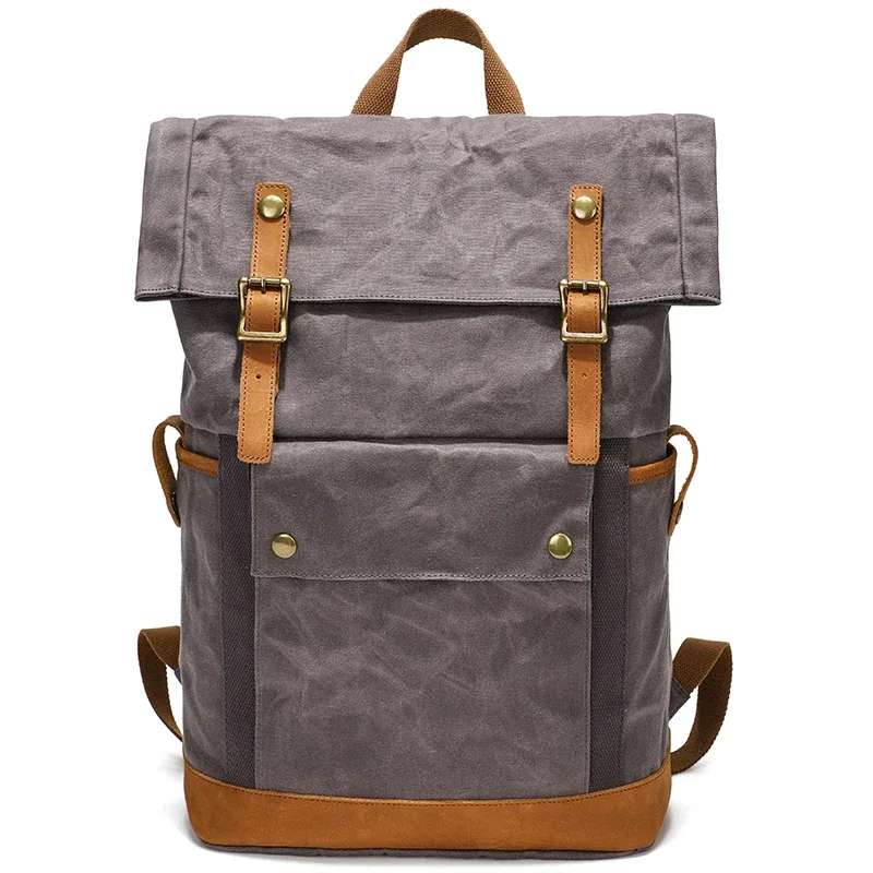 sac à dos vintage en toile cirée imperméable pour homme, sac à dos de camping, sac à dos de voyage, sac pour ordinateur portable 16 pouces, sacs d'école pour étudiants