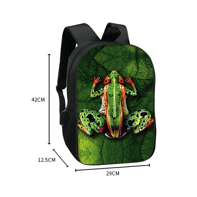 sac à dos imprimé animal de compagnie de 16 pouces pour femme et enfant, fourre-tout d'école, de voyage, avec grenouille, caméléon, serpent, araignée, livre, cadeau