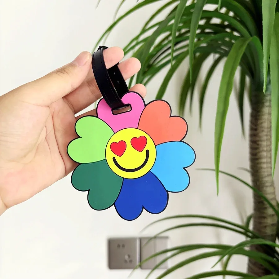 étiquette de bagage visage souriant soleil, pendentif pour couple, voyage d'affaires, aéroport, étiquette d'identification anti-perte, étiquette de nom de bagage, 1 pièce