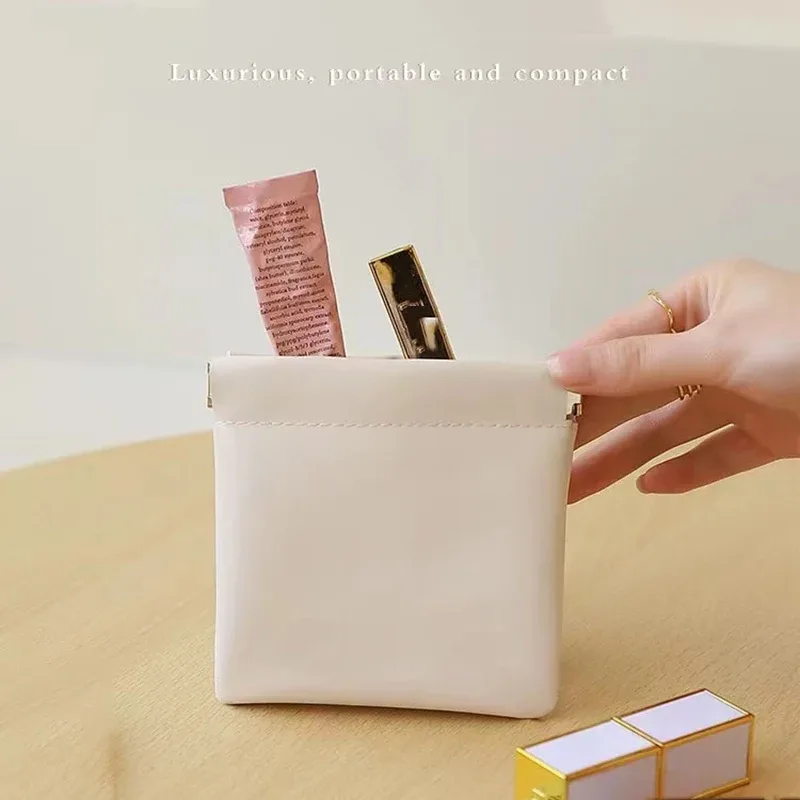 mini sac de rangement de maquillage simple en cuir pu pour femmes, petite pochette carrée pour cosmétiques, sacs de rangement portables pour clés de maquillage