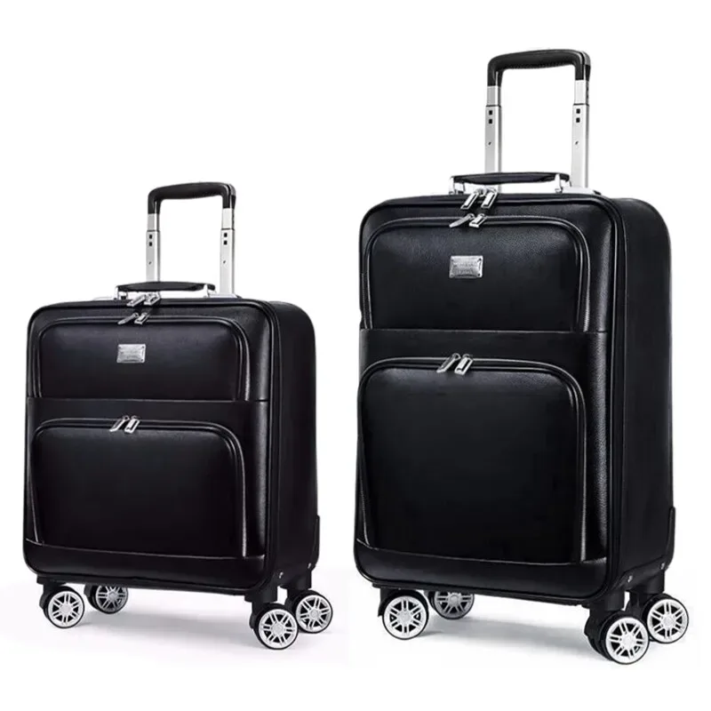 valise cuir vache noir grain cuir format main toupie roues unisexe voyage business voyage