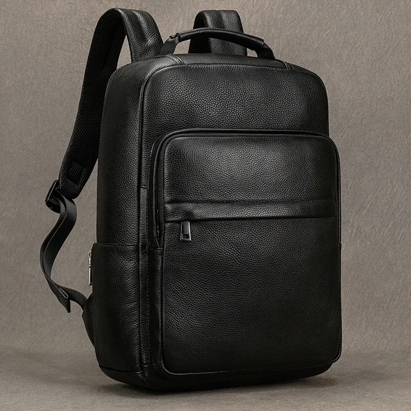 sac d'école en cuir véritable pour hommes femmes sac à dos en peau de vache noire 14 15 16 pouces sacs à dos pour ordinateur portable sac de voyage mâle femme nouveau design