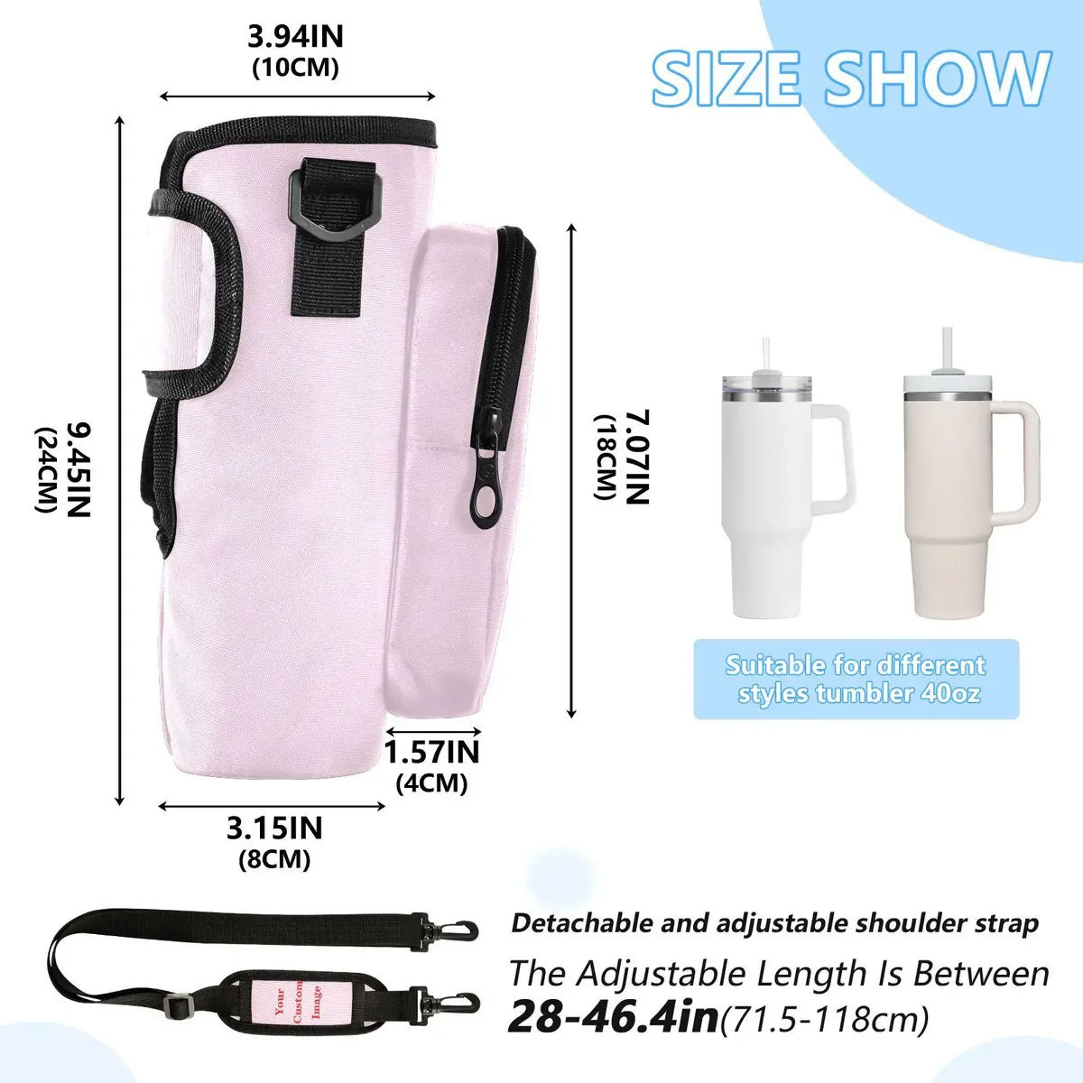 sac à bandoulière pour bouteille d'eau avec poche pour téléphone, multi-poches, accessoires personnalisés, 40oz