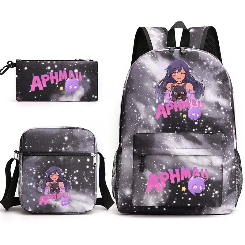 sac à dos aphmau 3 pièces, trousse à crayons, sac à bandoulière, ensemble de 3 pièces, motif dessin animé aphmau aaron, sac d'école pour étudiants