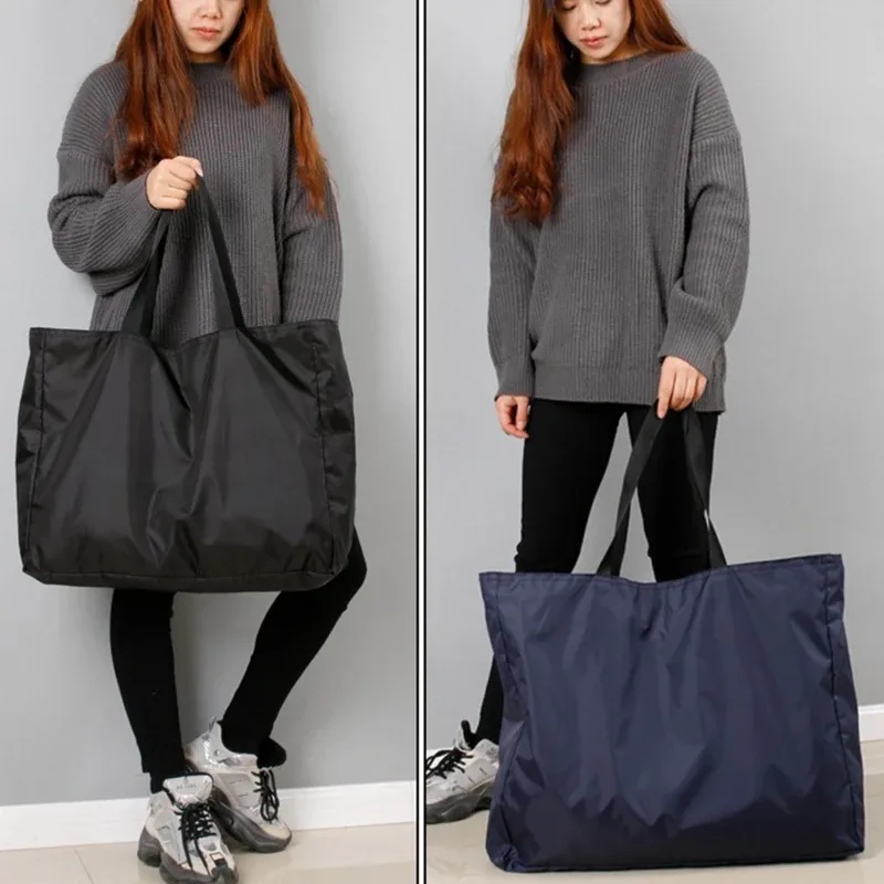 sacs de courses de couleur unie avec fermeture éclair, grande capacité, sacs fourre-tout pour l'épicerie, lavables, réutilisables, simples, robustes, pour l'extérieur, nouvelle mode