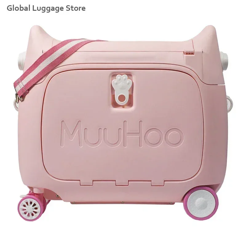 valise polypropylène rose pattes chat toupie poignée amovible petite tablette bagage main enfant voyage